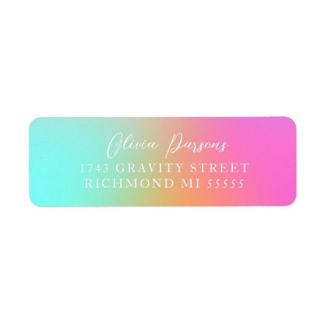 Trendy Ombre Rainbow Gradient Scripted Design  Return Address Label (Front)
