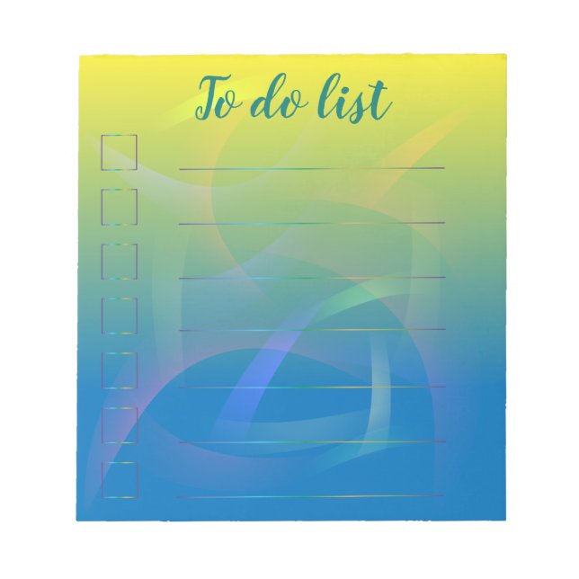 Trendy Ombre Yellow to Blue Abstract To Do List Notepad (Front)