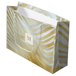 Trendy Opulent Gold and White Multi Patterned Large Gift Bag