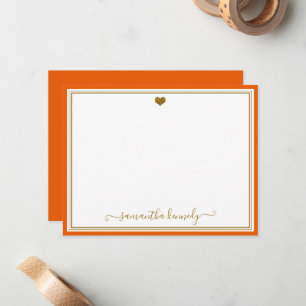 Trendy Orange And Gold Heart Custom Name Card