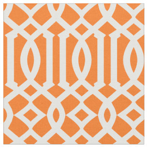 Trendy Orange and White Trellis Lattice Pattern Fabric