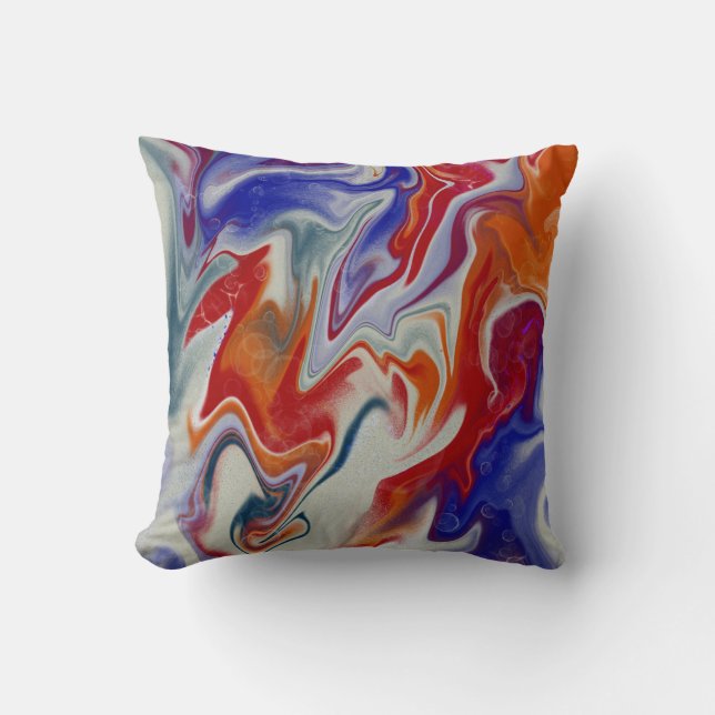 Trendy Orange blue marbling design Cushion (Front)