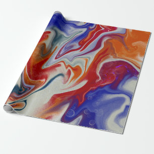 Trendy Orange blue marbling design Wrapping Paper