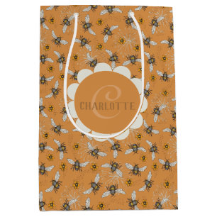 Trendy Orange Buzzing Honeybee for Spring & Summer Medium Gift Bag