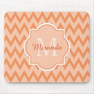 Trendy Orange Chevron Zigzag Name and Monogram Mouse Pad
