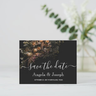 trendy orange Floral Save the Date Ann Ann Announcement Postcard