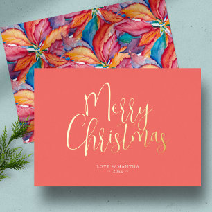 Trendy Orange Merry Christmas Foil Holiday Card