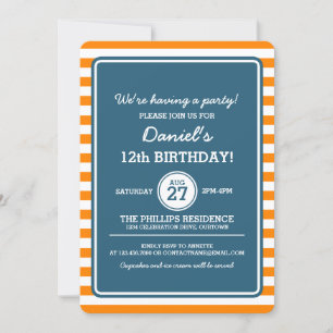 Trendy Orange/Navy Stripes Party Invitation