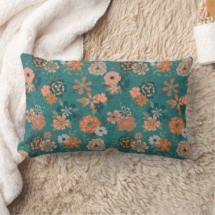 Trendy Orange Pattern Flowers Lumbar Cushion