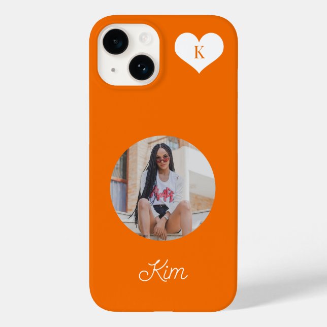 Trendy orange photo and name personalised modern Case-Mate iPhone case (Back)