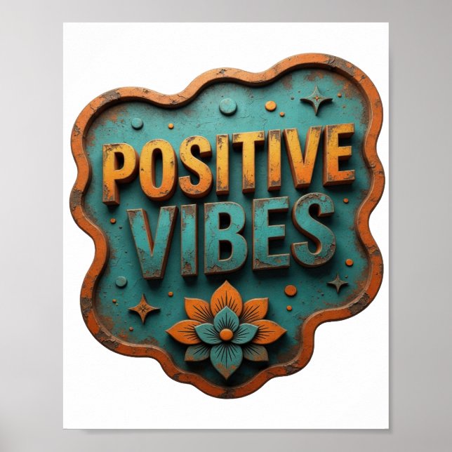 Trendy Orange POSITIVE VIBES Poster (Front)