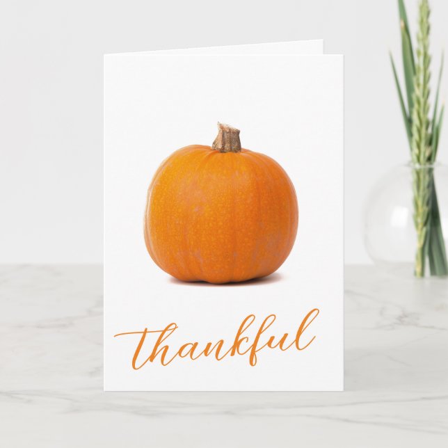 Trendy Orange Pumpkin Happy Thanks Giving Photo Holiday Card (Front)
