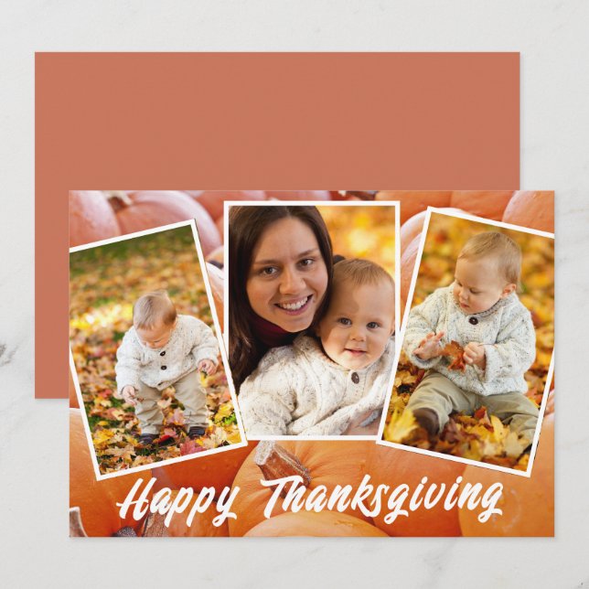 Trendy Orange Red Family Photos  Thanksgiving Card (Front/Back)