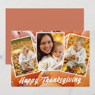Trendy Orange Red Family Photos  Thanksgiving Card