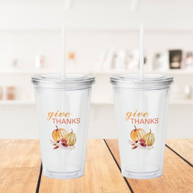Trendy Orange & Red Give Thanks & Pumpkin Acrylic Tumbler (Creator Uploaded)