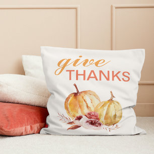 Trendy Orange & Red Give Thanks & Pumpkin  Cushion