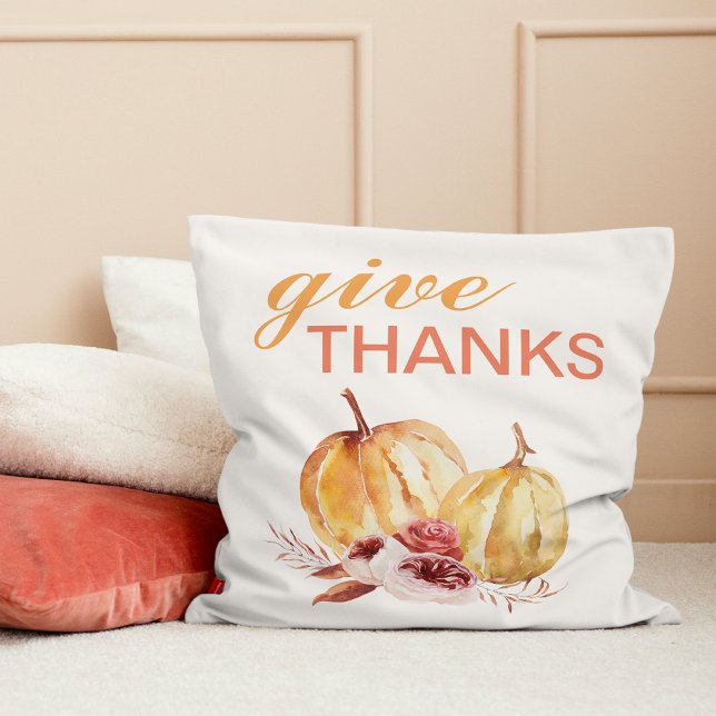 Trendy Orange & Red Give Thanks & Pumpkin  Cushion (Creator Uploaded)