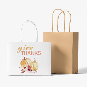 Trendy Orange & Red Give Thanks & Pumpkin Large Gift Bag