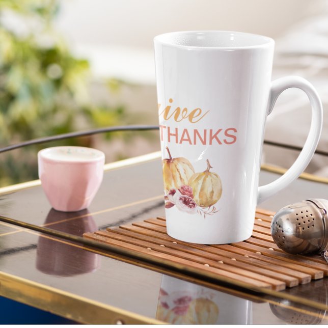 Trendy Orange & Red Give Thanks & Pumpkin  Latte Mug (Creator Uploaded)