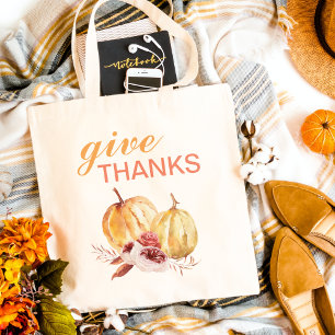 Trendy Orange & Red Give Thanks & Pumpkin Tote Bag