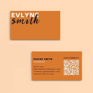Trendy Orange squash QR Code Casual Script  Business Card
