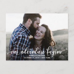TRENDY OUR ADVENTURE PHOTO WEDDING SAVE THE DATE ANNOUNCEMENT POSTCARD