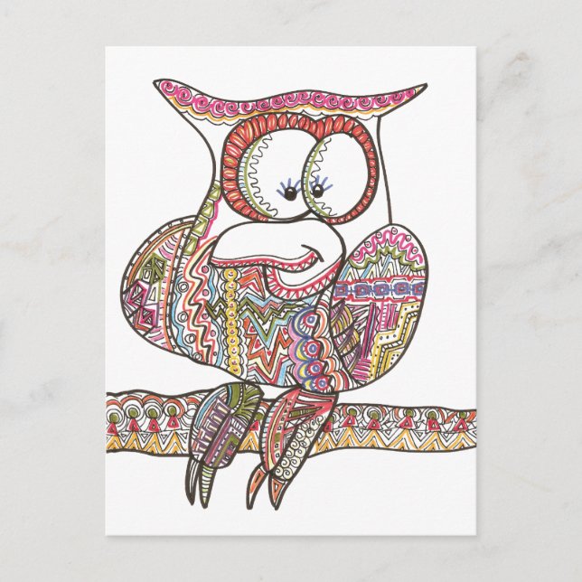 Trendy Owl - Abstract Art Ink Drawing Postcard (Front)