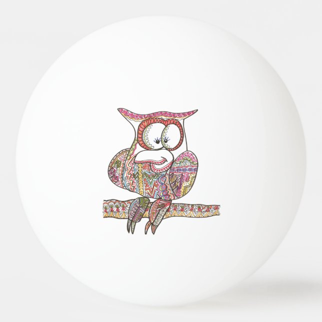 Trendy Owl - Modern Art Ink Drawing Ping Pong Ball (Back)