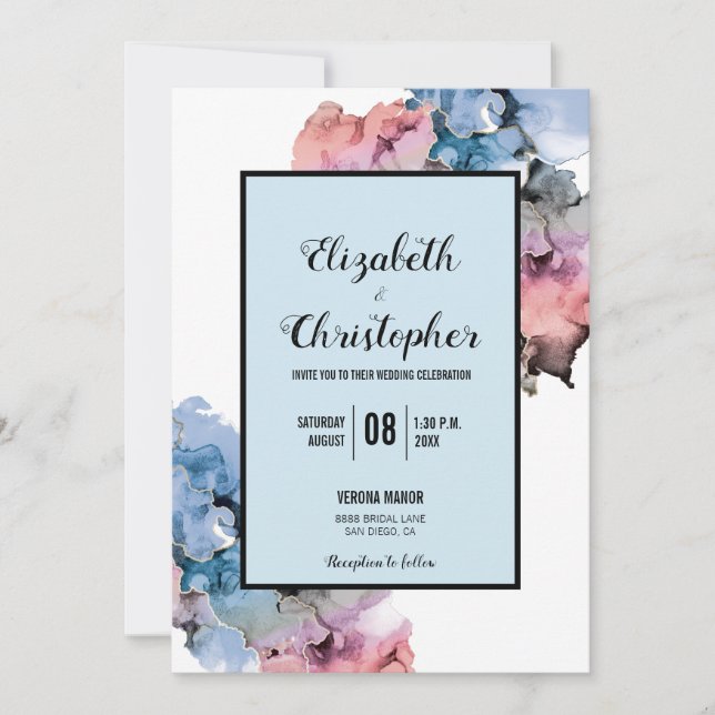 Trendy Paint Splash Navy Pink Abstract Modern Invitation (Front)