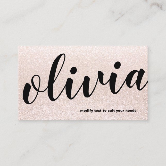 Trendy Pale Pink Glitter Script Calligraphy Salon Business Card (Front)