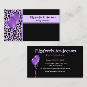 Trendy Party Planner Purple and Black Leopard Business Card
