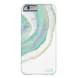 Trendy Pastel Aqua Agate with Any Monogram Barely There iPhone 6 Case