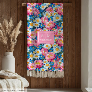 Trendy pastel blue and pink preppy monogram fleece