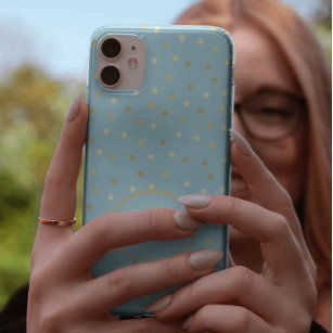 Trendy Pastel Blue Gold Confetti Dots Personalised iPhone 13 Pro Max Case