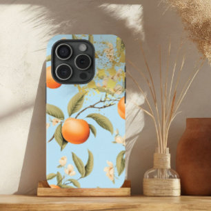 Trendy Pastel Blue, Orange and Gold Apricot fruit iPhone 15 Case