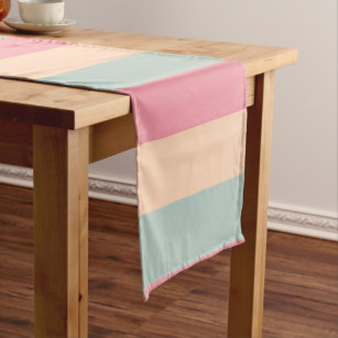 Trendy Pastel Colours Pink Peach Teal Striped Short Table Runner