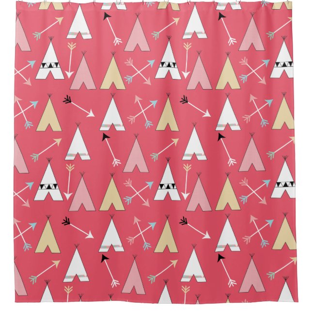 Trendy Pastel Cute Teepees and Arrows Pattern Shower Curtain (Front)