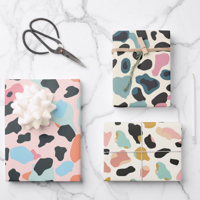 Trendy Pastel Leopard Spots Wrapping Paper Sheet (Front)