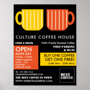 Trendy Pastel Mug Icons Barista, Café, Coffeehouse Poster