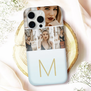 Trendy Pastel Ombre Photo Collage Monogram Initial iPhone 16 Pro Max Case