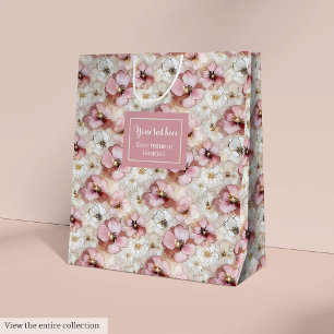 Trendy pastel pink and gold floral party gift bag