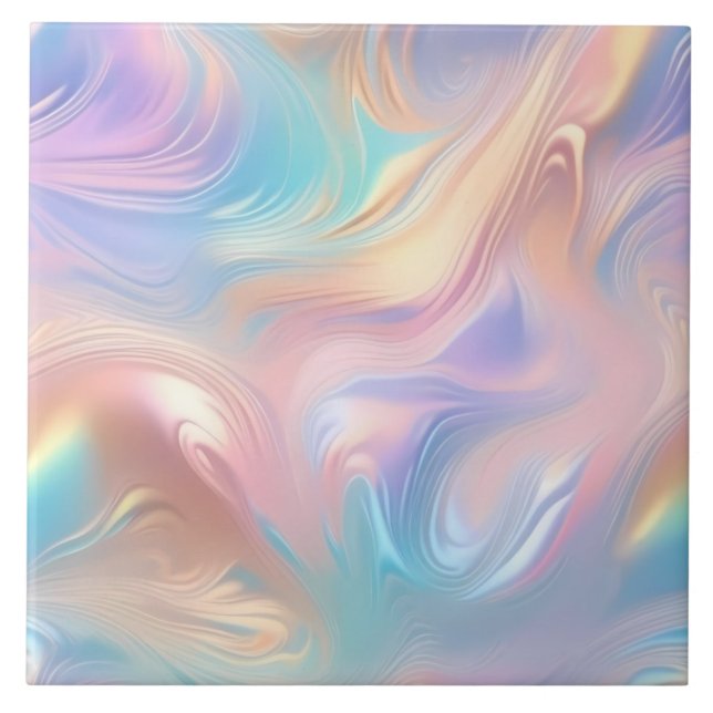 Trendy pastel Pink Blue yellow abstract waves Ceramic Tile (Front)