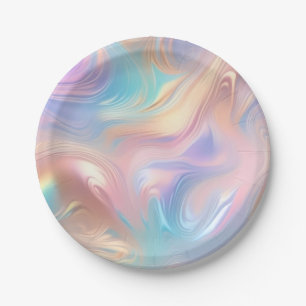 Trendy pastel Pink Blue yellow abstract waves Paper Plate
