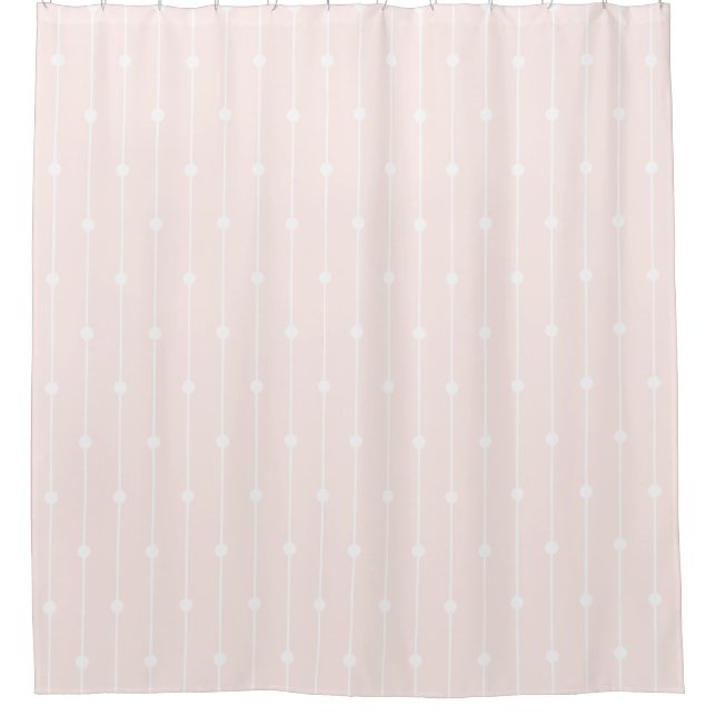 Trendy Pastel Pink striped and dotted modern Shower Curtain (Front)