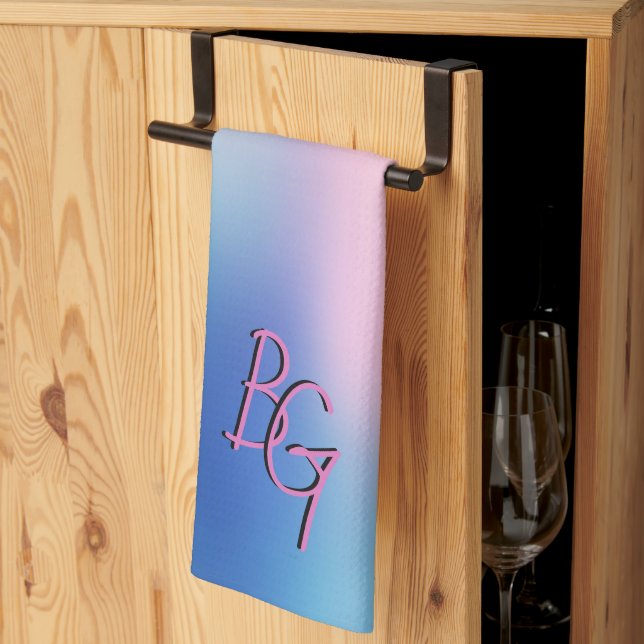 Trendy Pastel Rainbow Colour Monogram Initials Tea Towel (Thirds Fold)