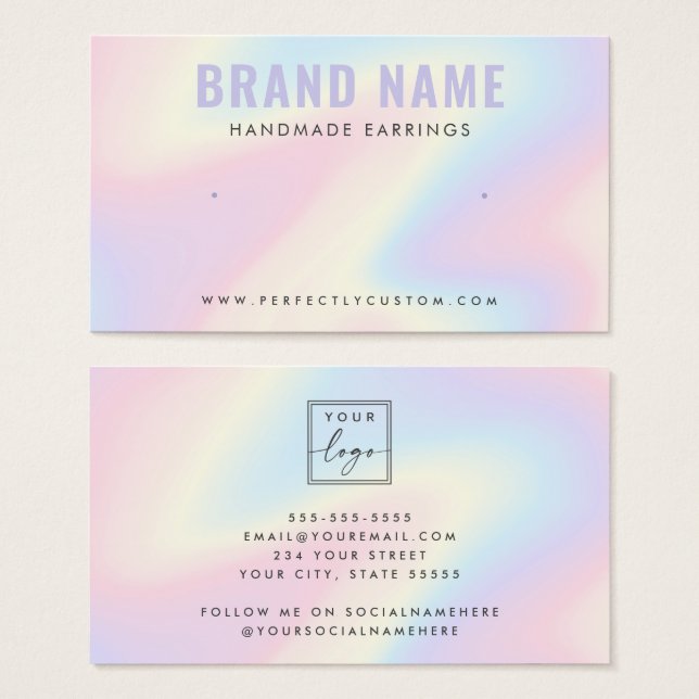 Trendy pastel rainbow logo stud earring display (Front & Back)