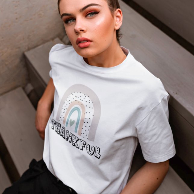 Trendy Pastel Rainbow Typography Thankful T-Shirt (Creator Uploaded)