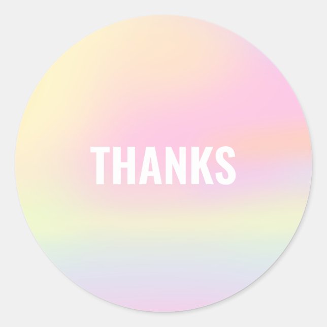 Trendy Pastel Rainbow Unicorn Gradient Thanks Classic Round Sticker (Front)