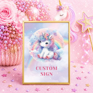 Trendy Pastel Unicorn Magical Day Birthday Custom  Poster