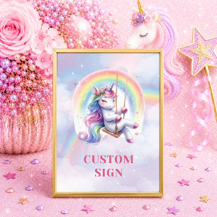 Trendy Pastel Unicorn Magical Day Girl Birthday Si Poster
